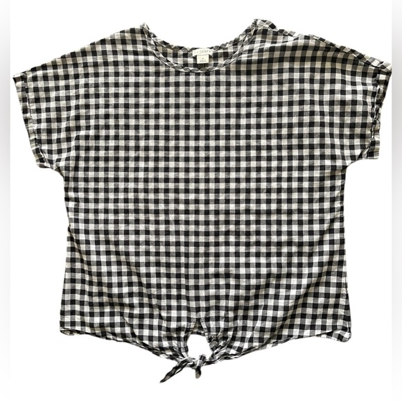 J. Crew Tops - J.Crew Black and White Checkered Tie-Front Top